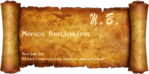 Mencs Benjamina névjegykártya